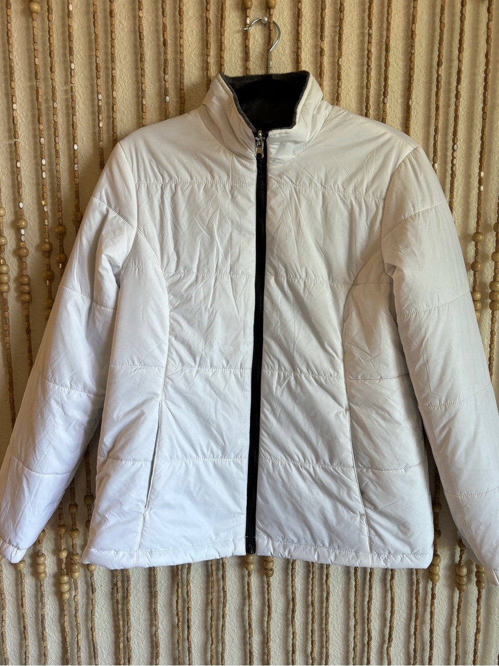 Free Country White Quilted  Puffy Long Sleeve Fleece Lined Zip Up Winter Jacket